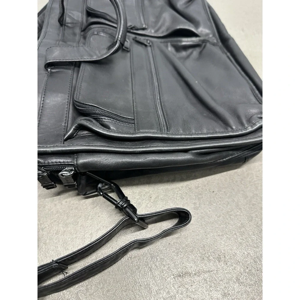 TUMI Alpha Black Nappa Leather Expandable Briefcase Laptop Bag Shoulder Strap